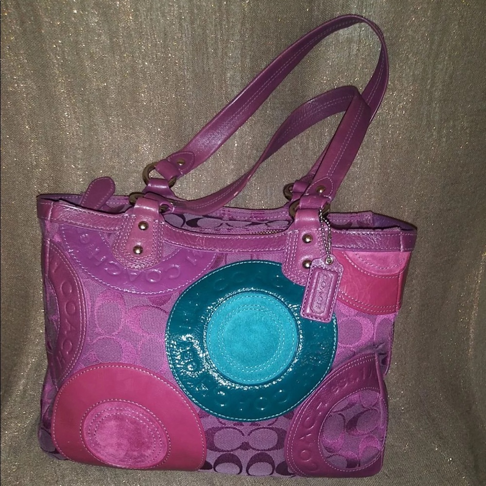 Authentic large Coach purple pink logo purse EUC